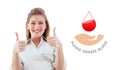 Composite image of businesswoman smiling at the camera with thumbs up Royalty Free Stock Photo