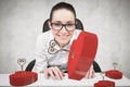 Composite image of businesswoman typing on a keyboard Royalty Free Stock Photo