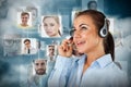 Composite image of call center agent looking upwards while talking Royalty Free Stock Photo