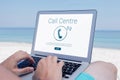 Composite image of call centre text with telephone icon Royalty Free Stock Photo