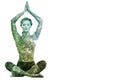 Composite image of calm blonde meditating in lotus pose with arms raised Royalty Free Stock Photo