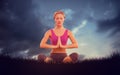 Composite image of calm blonde sitting in lotus pose with hands together Royalty Free Stock Photo