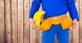 Composite image of Carpenter against wood panel Royalty Free Stock Photo
