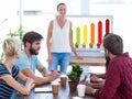 Composite image of casual businesswoman giving presentation to her colleagues Royalty Free Stock Photo