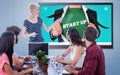 Composite image of casual businesswoman giving presentation to her colleagues Royalty Free Stock Photo