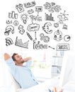 Composite image of casual man resting with hands behind head in office Royalty Free Stock Photo