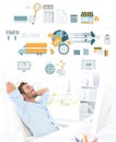 Composite image of casual man resting with hands behind head in office Royalty Free Stock Photo