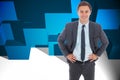 Composite image of cheerful businessman standing with hands on hips Royalty Free Stock Photo