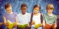 Composite image of children reading books at park Royalty Free Stock Photo