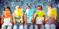 Composite image of children reading books at park Royalty Free Stock Photo