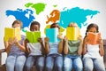 Composite image of children reading books at park Royalty Free Stock Photo