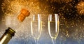 Composite image of close up of champagne cork popping Royalty Free Stock Photo