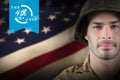 Composite image of close up of confident soldier wearing hard hat Royalty Free Stock Photo