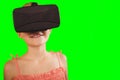 Composite image of close-up of girl wearing virtual simulator Royalty Free Stock Photo