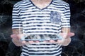 Composite image of close up of man holding tablet Royalty Free Stock Photo