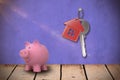 Composite image of close up of pink piggy bank 3d