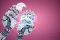 Composite image of composite image of robotic hands against white background 3d Royalty Free Stock Photo