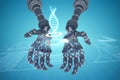 Composite image of composite image of robotic hands against white background 3d Royalty Free Stock Photo