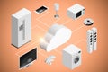 Composite image of computer graphic image of cloud and home appliances icon 3d Royalty Free Stock Photo