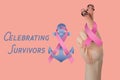 Composite image of cropped hand holding breast cancer awareness ribbon Royalty Free Stock Photo