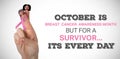 Composite image of cropped image of hand with pink breast cancer awareness ribbon Royalty Free Stock Photo