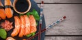 Composite image of cropped image of sushi served in plate Royalty Free Stock Photo