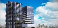 Composite image of 3d composite image of office buildings Royalty Free Stock Photo