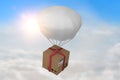 Composite image of 3d composite image of parachute carrying cardboard box