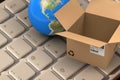 Composite image of 3d image of globe by empty cardboard box Royalty Free Stock Photo