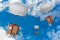 Composite image of 3d image of parachute carrying cardboard box