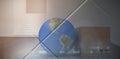 Composite image of 3d image of planet earth by cardboard box Royalty Free Stock Photo