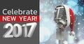 Composite image 3D of 2017 new year sign and santa hat on microphone