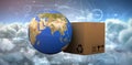 Composite image of 3d planet earth and cardboard box against white background Royalty Free Stock Photo