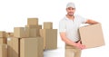 Composite image of delivery man with cardboard box Royalty Free Stock Photo