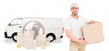 Composite image of delivery man carrying cardboard box Royalty Free Stock Photo