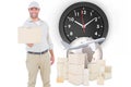 Composite image of delivery man giving package on white background Royalty Free Stock Photo