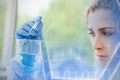 Composite image of digital image of hexagon shape with binary numbers on screen Royalty Free Stock Photo