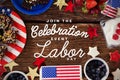 Composite image of digital composite image of join celebratio event labor day text Royalty Free Stock Photo