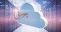 Composite image of digitally generated image of blue locker in cloud shape with key 3d Royalty Free Stock Photo