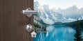 Composite image of digitally generated image of brown door with house key Royalty Free Stock Photo