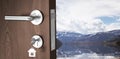 Composite image of digitally generated image of brown door with key Royalty Free Stock Photo