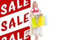 Composite image of elegant blonde with shopping bags and gifts Royalty Free Stock Photo