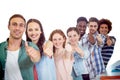 Composite image of fashion students showing thumbs up Royalty Free Stock Photo