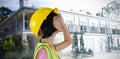 Composite image of female architect in hard hat looking away against white background Royalty Free Stock Photo