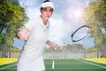 Composite image of female athlete playing tennis Royalty Free Stock Photo