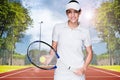 Composite image of female athlete playing tennis Royalty Free Stock Photo