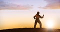 Composite image of female fighter performing karate stance Royalty Free Stock Photo