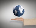 Composite image of female hand presenting blue earth Royalty Free Stock Photo