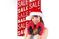 Composite image of festive brunette with boxing gloves Royalty Free Stock Photo