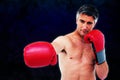 Composite image of fit man punching with boxing gloves Royalty Free Stock Photo